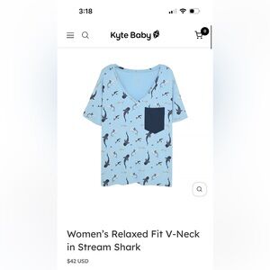Kyte BABY Light Blue Shark Print V-Neck Top with Navy Pocket